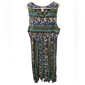 DPS Elegant Blue and Green Sleeveless Dress 1X pit to pit 21in length 48in